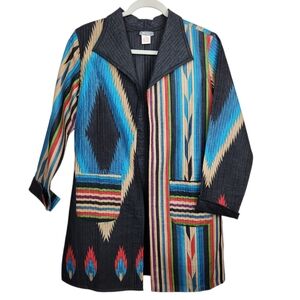 Anu Multicolor Southwestern Aztec Long Blazer Cardigan Jacket Womens Size Small
